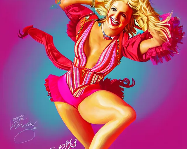 Image similar to britney spears as a cancan dancer in art deco style, hyper realistic, artstation, illustration, digital paint, matte paint, vivid colors, bright, cheerful, detailed and intricate environment