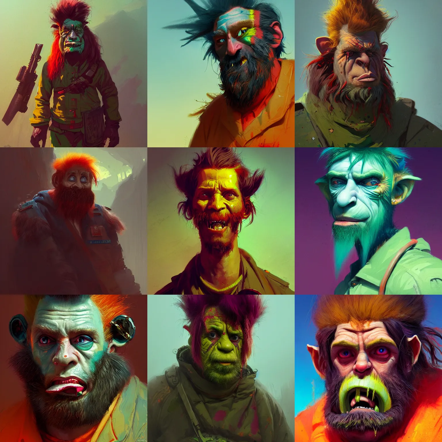 Prompt: a post - minimalism portrait of sickly looking troll in uniform vibrant color scheme, post - apocalyptic highly detailed, in the style of romanticism, cinematic, artstation, moebius, greg rutkowski