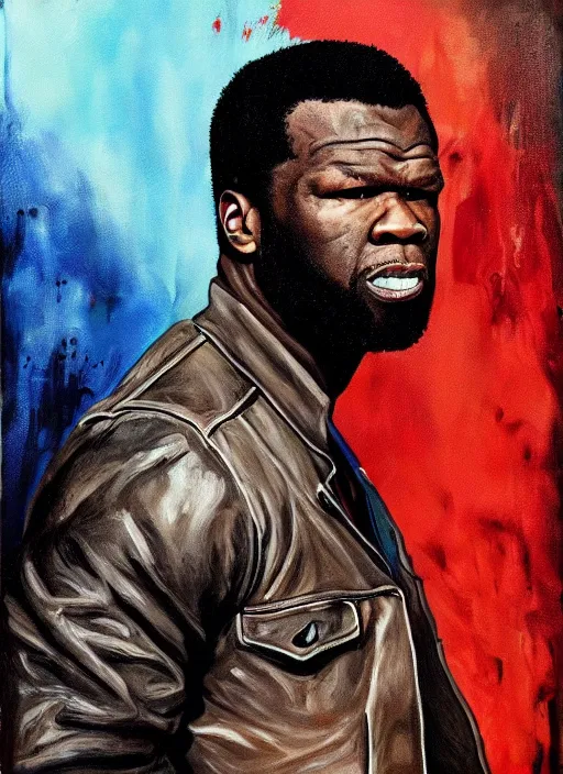 Image similar to 5 0 cent as rick grimes painting