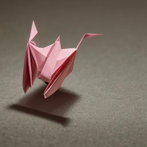 Image similar to an impossible origami animal, macro photography, ambient light