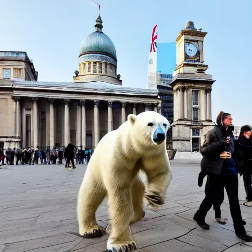 Image similar to polar bear walking across deserted trafalgar square