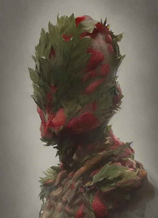 Prompt: zoological portrait of a human strawberry by kuldar leement and ruan jia and brad rigney and micha karcz and brad rigney 0. 0 0 1