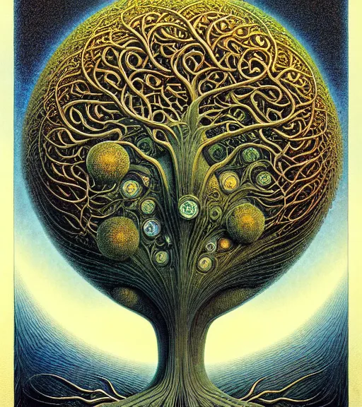 Image similar to tree of life by roger dean and andrew ferez, art forms of nature by ernst haeckel, divine chaos engine, symbolist, visionary, art nouveau, botanical fractal structures, organic, detailed, realistic, surreality