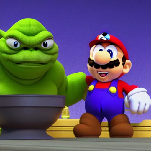 Image similar to super mario as godzilla yoda donkey kong pikachu yeti shrek fairy homer groot waluigi darth vader mike wazowski, highly detailed, extremely high quality, hd, 4 k, 8 k, professional photographer, 4 0 mp, lifelike, top - rated, award winning, cinematic, realistic, detailed lighting, detailed shadows, sharp, no blur, edited, corrected, trending