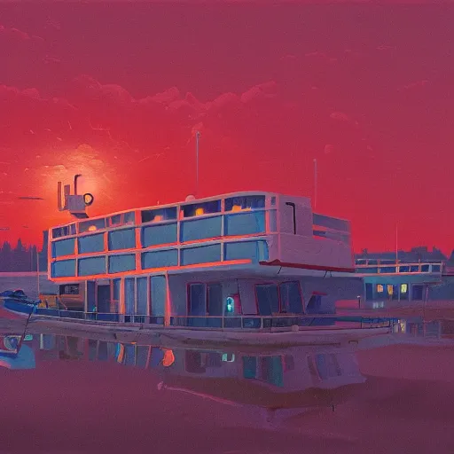 Image similar to yachting club by simon stalenhag