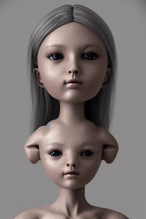 Prompt: beautiful ball jointed doll head, long shiny hair, intricate detailed, sharp focus, octane render, high quality, Symmetrical face composition, 8k, volumetric lighting, on black background