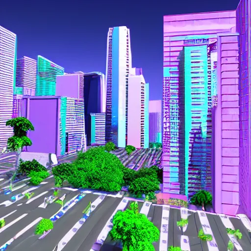 Prompt: vaporwave jungle city 3 d render