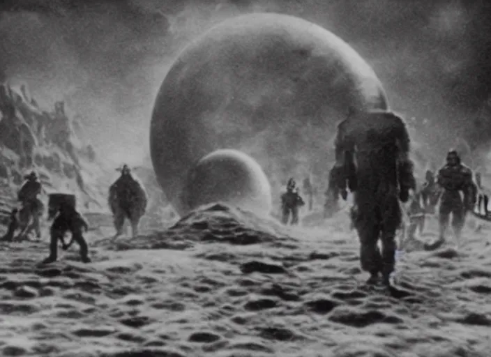 Prompt: scene from a 1910 science fiction film about an alien invasion