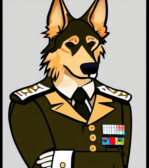 Prompt: expressive stylized master furry artist digital line art painting full body portrait character study of the anthro male anthropomorphic german shepard fursona animal person officer wearing clothes military general uniform