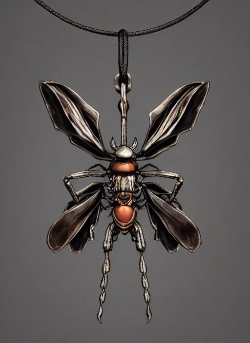 Image similar to rough concept art of small insect pendant, fantasy illustration, medieval era, trending on artstation, symmetry