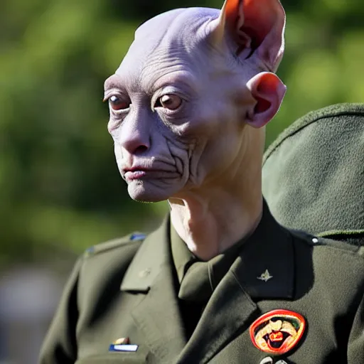Prompt: a hairless sphynx cat the in uniform of a jgsdf japan ground self - defense force