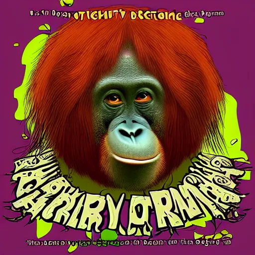 Image similar to orangutan in the style of dirty rhymes & psychotronic beats album cover by pungent stench