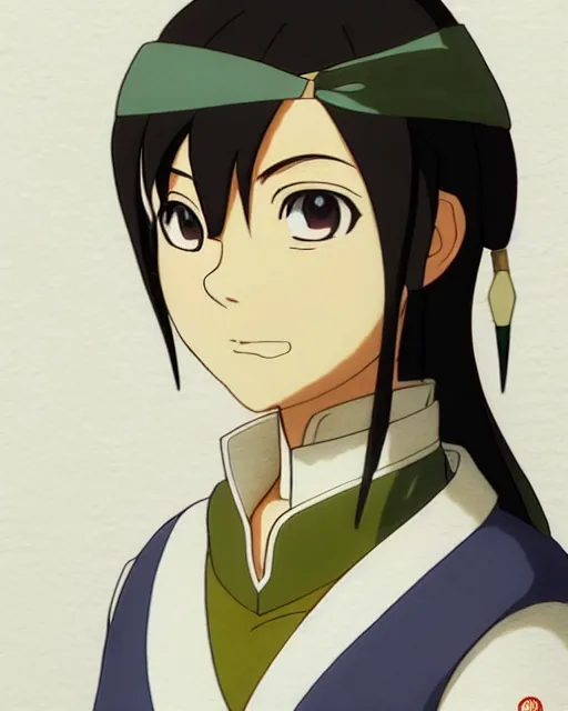 Image similar to toph from avatar as an office clerk, detailed perfect face, exquisite details, fire magic, mid view, design on a white background, by studio muti, greg rutkowski makoto shinkai takashi takeuchi studio ghibli