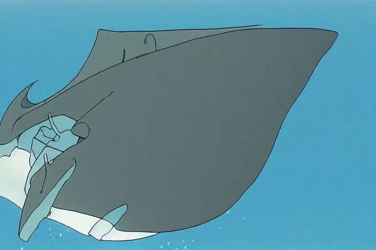 Prompt: a huge manta ray, under water, | fine detail anime, cel shaded, studio ghibli, yoshiaki kawajiri