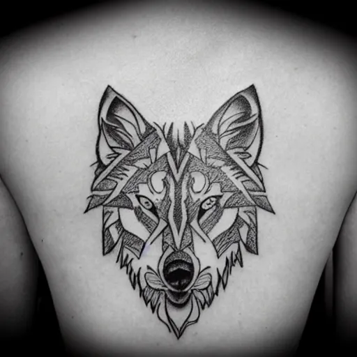 Prompt: tattoo stencil. pencil line drawing, black and white, wolf