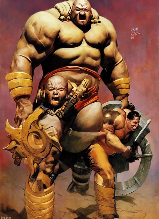 Image similar to full body and head portrait of Hafþór Júlíus Björnsson as juggernaut, dynamic action, painted by norman rockwell and phil hale and greg staples and tom lovell and frank schoonover and jack kirby