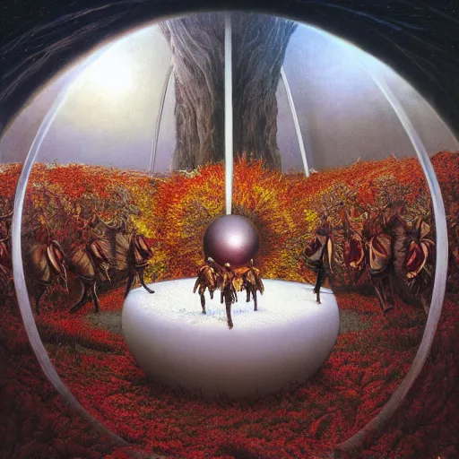 Prompt: the four seasons winter ❄, summer ☀, fall 🍁🍂, spring 🌸💐, inside a magic orb, wayne barlowe, symmetrical, surreal, magic surrealism, very coherent symmetrical artwork, cinematic, hyper realism, high detail, octane render, 8 k