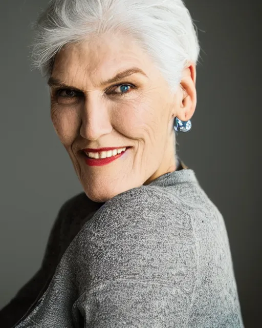 Prompt: A portrait of 18 year old Maye Musk, highly detailed, trending on artstation, bokeh, 90mm, f/1.4