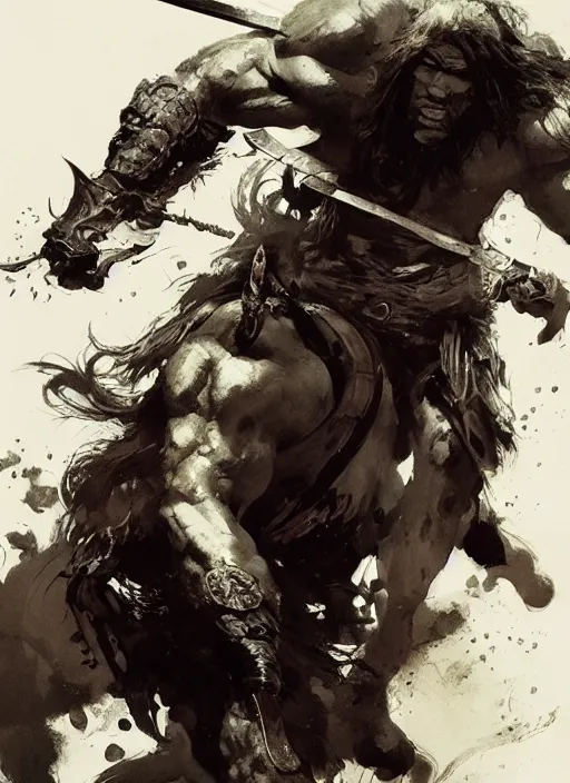 Image similar to conan the barbarian, intricate, elegant, highly detailed, john park, frazetta, sparth, ruan jia, jeffrey catherine jones