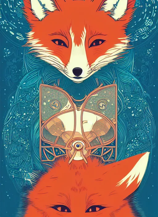 Prompt: victo ngai cute fox sticker design, highly detailed, high quality, digital painting, by ross tran and studio ghibli and alphonse mucha, artgerm