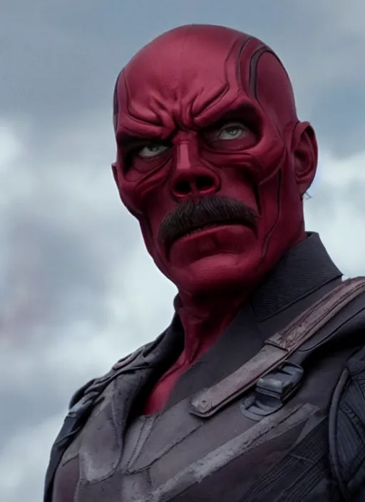 Prompt: movie still of tom selleck as red skull in the first avenger, 4 k