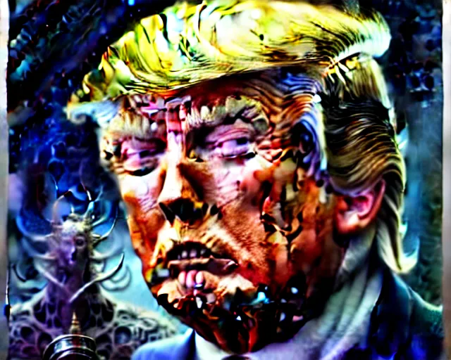 Image similar to donald trump, fantasy character portrait made of fractals, ultra realistic, wide angle, intricate details, the fifth element artifacts, highly detailed by peter mohrbacher, hajime sorayama, wayne barlowe, boris vallejo, aaron horkey, gaston bussiere, craig mullins