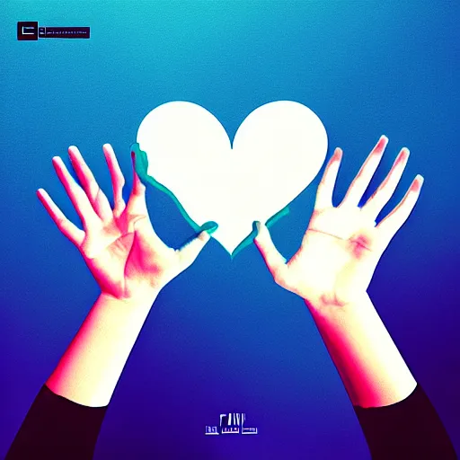 Image similar to “ album cover design, folding hands and beating electronic hearts, digital art ”