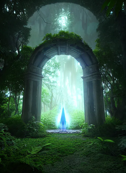 Image similar to portal to heaven inside an ethereal forest, highly detailed, 4 k, hdr, award - winning, octane render, artstation