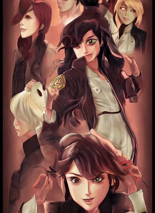 Image similar to full size persona, female sheriff, detail, ultra sharpness, beautiful female, detailed face, art by huyy nguyen, style by cain kuga, cowboy bebop art style, 3 2 beautiful color palettes with their corresponding gradient