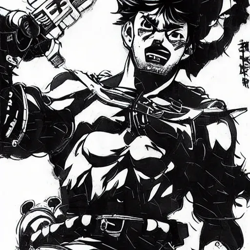 Image similar to Joseph Joestar stands on the moon, manga art, Yoji Shinkawa, Ink style