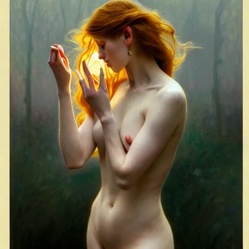 Image similar to unique non conventional beauty, surreal, fantasy, intricate, elegant, dramatic lighting, emotionally evoking symbolic metaphor, highly detailed, lifelike, photorealistic, digital painting, artstation, concept art, smooth, sharp focus, illustration, art by John Collier and Albert Aublet and Krenz Cushart and Artem Demura and Alphonse Mucha