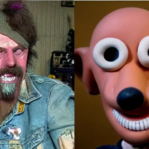 Prompt: GG Allin appears as a character in Wallace and gromit