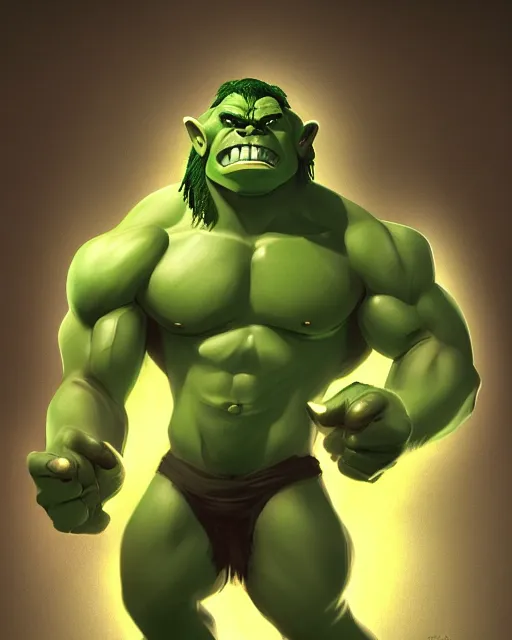 Prompt: « a 2 d portrait of a muscular green orc, reddit contest winner, ilya kuvshinov, 2 d art, parallax »