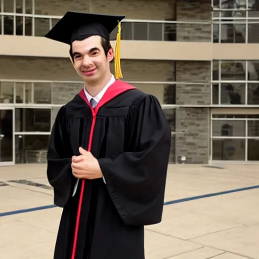 Image similar to nathan fielder graduating from one of canada's top business school with very good grades