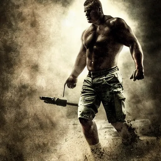 Image similar to brock lesnar as chris redfield, artstation hall of fame gallery, editors choice, #1 digital painting of all time, most beautiful image ever created, emotionally evocative, greatest art ever made, lifetime achievement magnum opus masterpiece, the most amazing breathtaking image with the deepest message ever painted, a thing of beauty beyond imagination or words, 4k, highly detailed, cinematic lighting