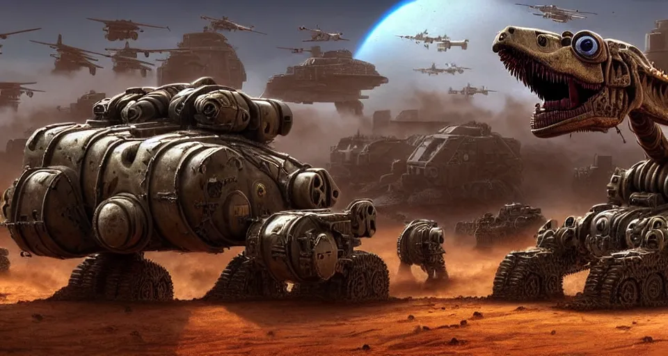 Prompt: pixar dinosaurs googly eyes cyborg running kangaroo ostrich atat, military tank fury road iron smelting pits space marines, of spiked gears of war skulls, military chris foss, john harris, hoover dam'aircraft carrier tower'beeple, wayne barlowe, warhammer 4 0 k, halo, halo, mass effect