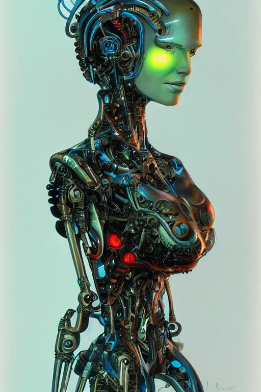 Image similar to portrait of a cyborg woman by Roger Dean, biomechanical, hyper detailled, trending on artstation