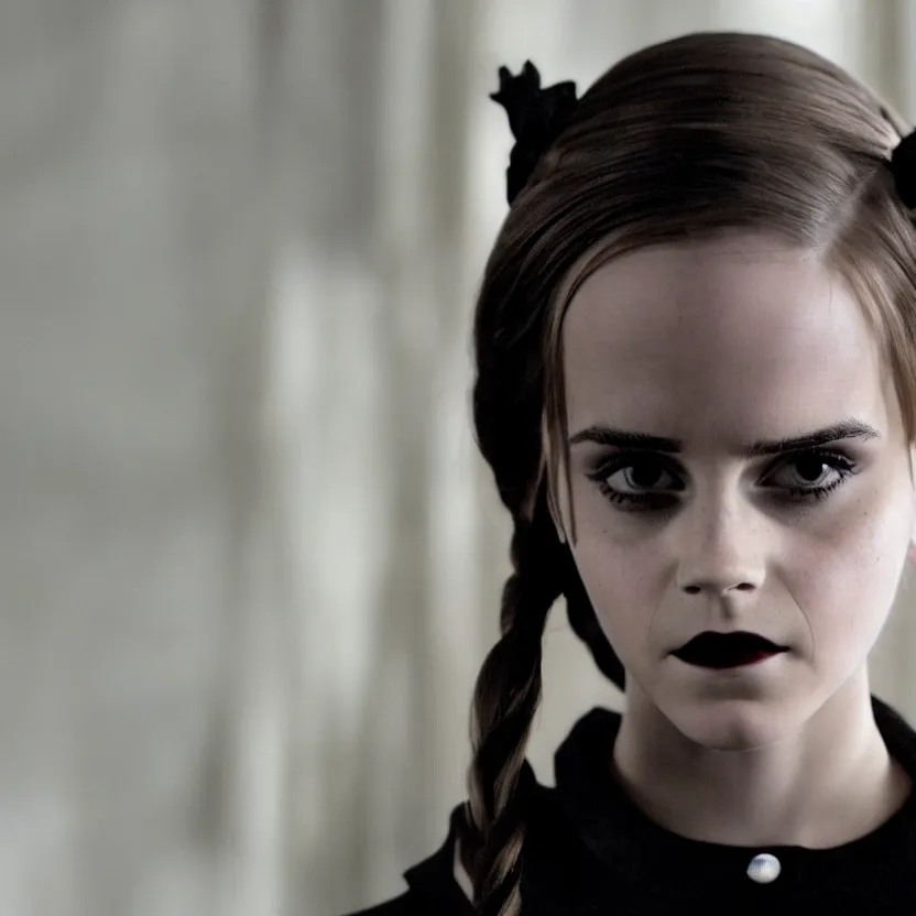 Image similar to emma watson as wednesday addams, movie still, 8 k,