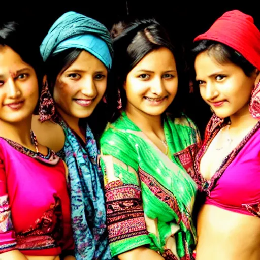 Prompt: girls from kathmandu, posing for calendar photoshoot