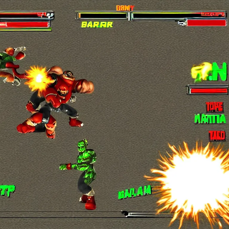 Prompt: Doom guy fighting Mario in Tekken 5 classic battle arcade game mania