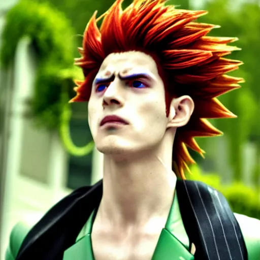 Prompt: a photograph of kakyoin from a live action version of jojo's bizarre adventure, filmic, cinematographic