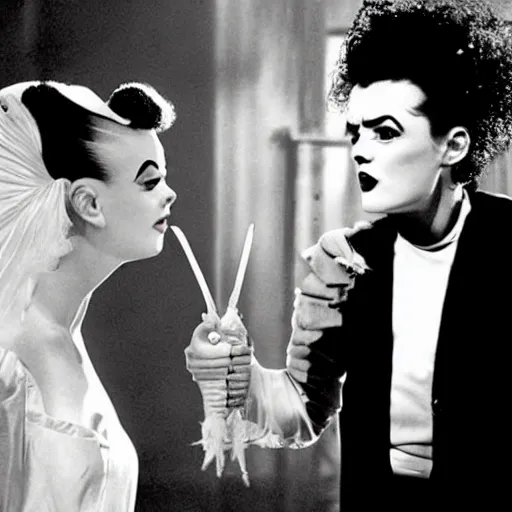 Prompt: bride of frankenstein in a john hughes movie