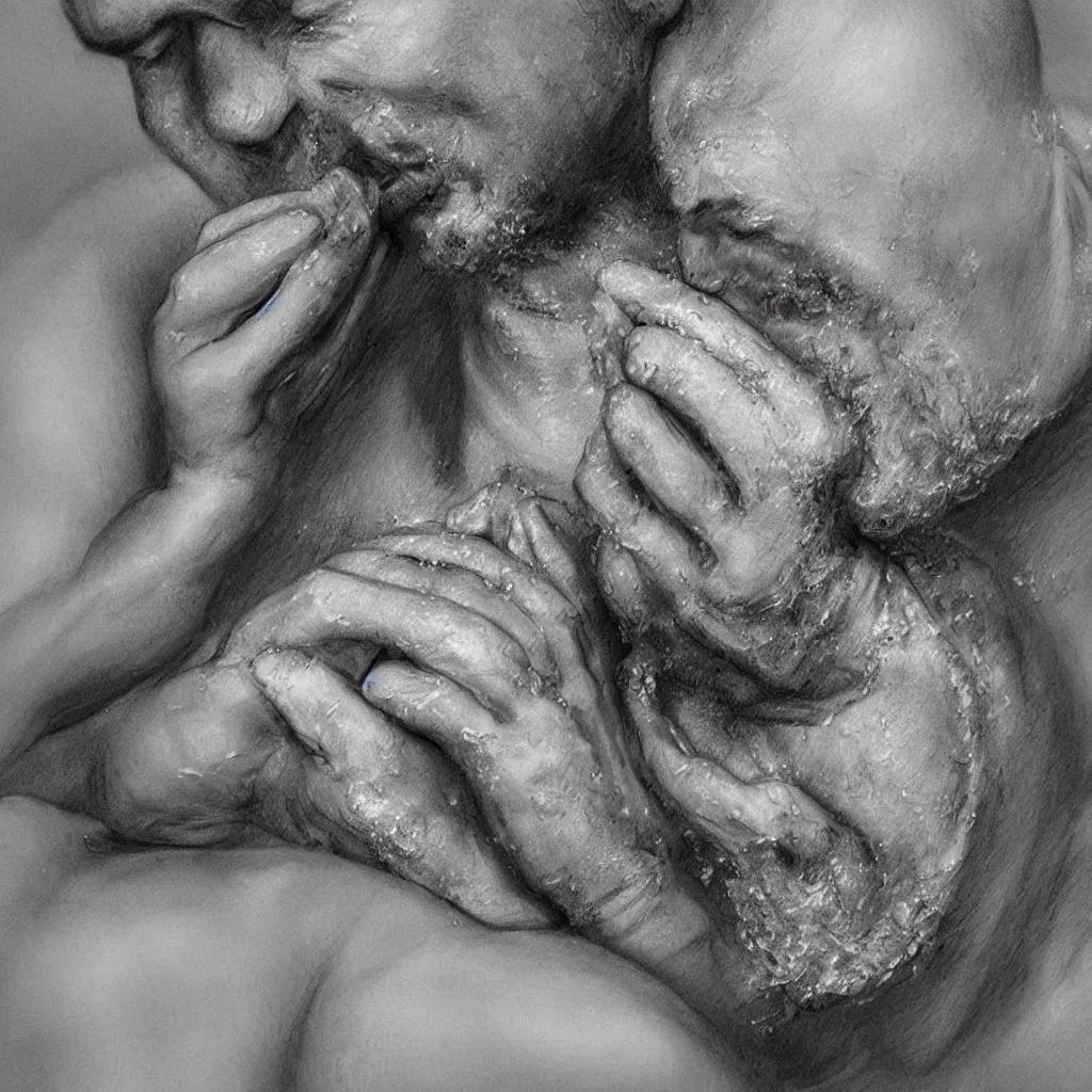 Image similar to hyper realistic sketch of a man washing his face by jono dry