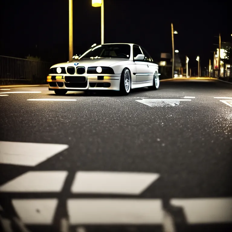 Prompt: close-up-photo BMW E36 middle of street, Saitama prefecture, stars, night, cinematic color, photorealistic, highly detailed,