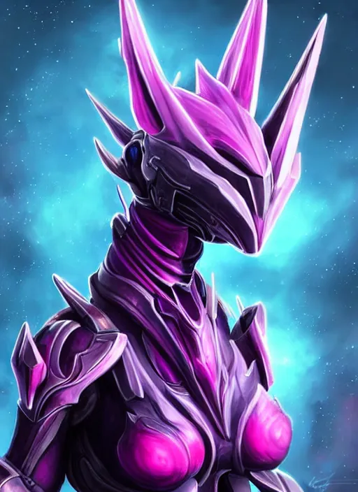 Image similar to cinematic bust shot, cosmic beautiful stunning giant robot mecha hot female dragon goddess, sharp spines, sharp metal ears, smooth purple eyes, smooth fuschia skin, elegant smooth silver armor, nebula size, epic proportions, epic scale, macro giantess, furry art, dragon art, goddess art, giantess art, warframe, warframe fanart, furaffinity, octane