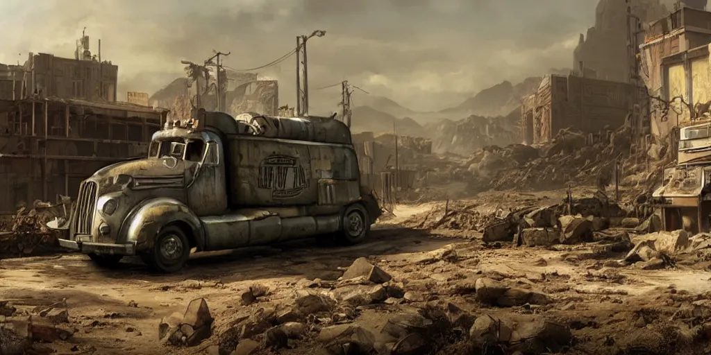 Prompt: fallout concept art truck render ultra unreal engine 5