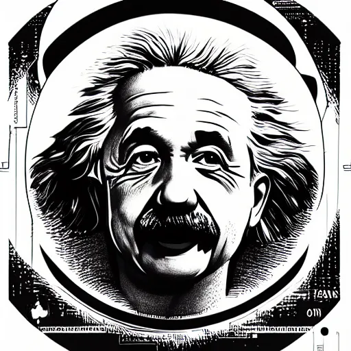 Image similar to portrait of albert einstein in front of a space - time diagram, by laurie greasley