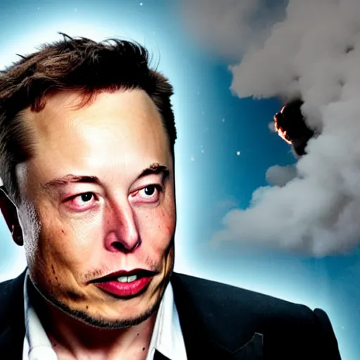 Prompt: elon musk exhaling the universe as a smoke cloud, award winning composite photography