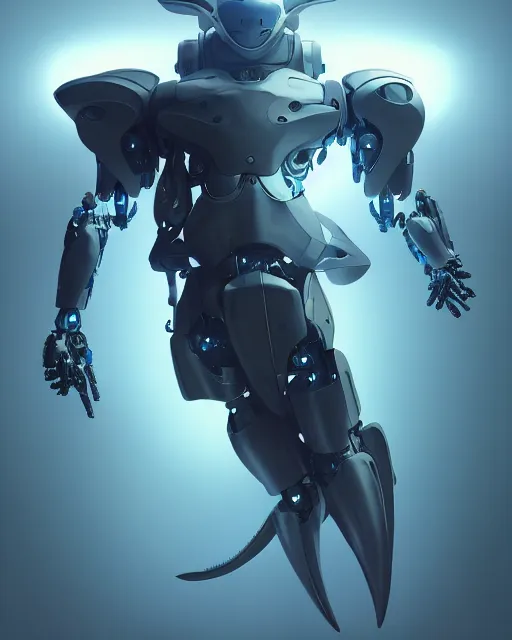 Image similar to mecha male dolphin cyborg, intricate mechanical body, dynamic pose, robot eyes, hyper realistic 3 d render by ilya kuvshinov, peter mohrbacher, greg rutkowski, ryohei hase, dramatic lighting, intricate, highly detailed, sharp focus, luminous, unreal engine, artstation, masterpiece, ray tracing