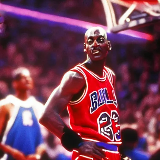 Image similar to michael jackson is michael jordan in space jam. film still,